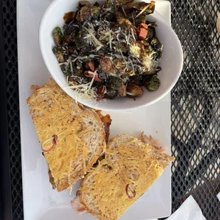 Turkey Avocado Melt with Brussel sprouts