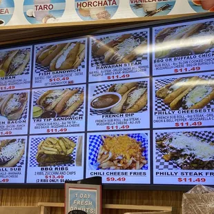 a menu of hot dogs