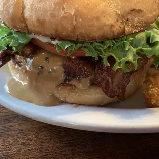 Peanut Butter Bacon Burger?  What?!? Had to order it. And really glad I did.  IT. TOTALLY. WORKS. Weird. Unexpected. And highly recommended.