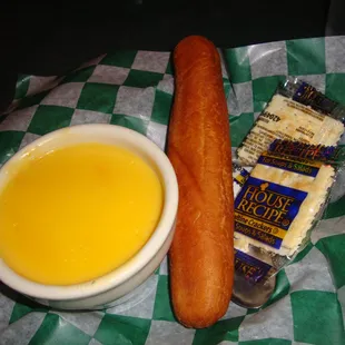 Beer Cheese Soup &amp; bread stick -- okay, average stuff.