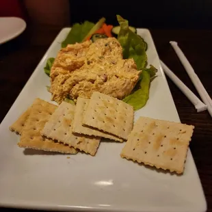 Trout dip with Cucumbers Carrots Celery and saltines