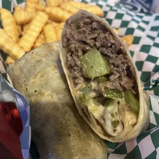 Philly cheesesteak burrito