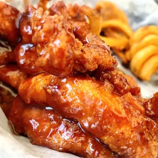 a basket of chicken wings