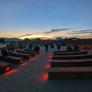 Very cool stone bench red courtesy light amphitheater Almost time for star gazing