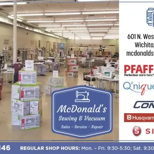 Quality brand sewing, quilting, and embroidery machines as well as industrial machines and sergers.