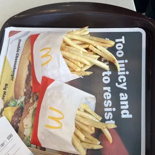 a tray of fries and a receipt