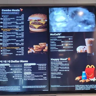 a menu for a fast food restaurant