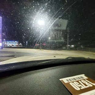 a view of a parking lot at night