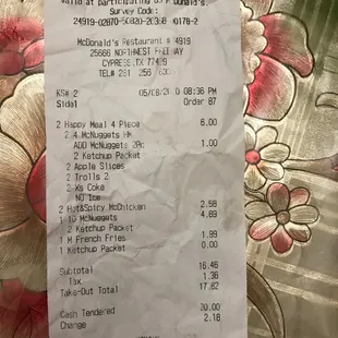 It is receipt .. 10 chicken nuggets were missing from it .My kids ate their kids meal in the car .when l ca