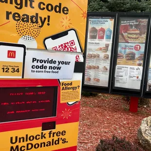 a vending machine with a menu on it