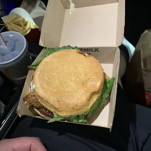 Upside down chicken sandwich