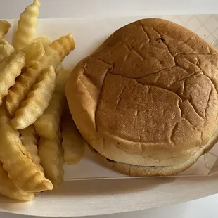 Quarter pound hamburger basket with fries