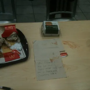Angry note and dirty table