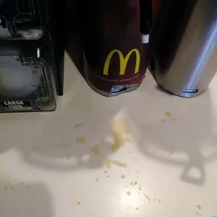 This is just a small part of the counter beong dirty after being here for almost an hour nobody wipes it clean