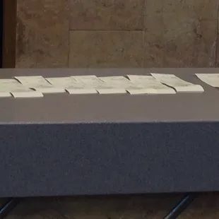 a table with a bunch of notes on it