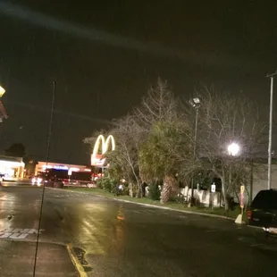 an empty street at night