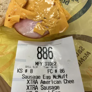 The saddest Ham and Cheese Muffin with my missing extra ham.