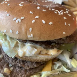 a hamburger and french fries