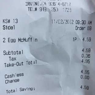 That says EGG McMUFFIB