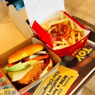 Tomato Mozzarella Chicken Sandwich + Cheesy Bacon Fries