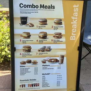Breakfast combo menu