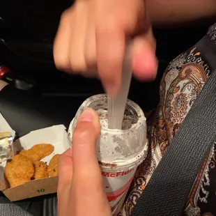 my friend blending the mcflurry herself and getting it everywhere