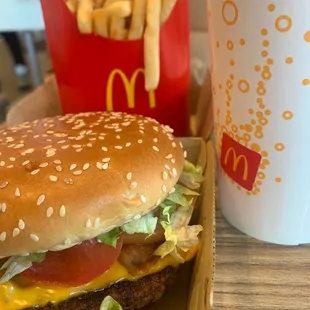 a cheeseburger and fries