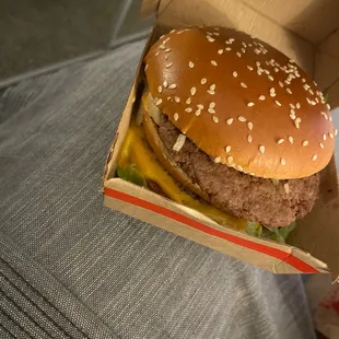 a hamburger in a box