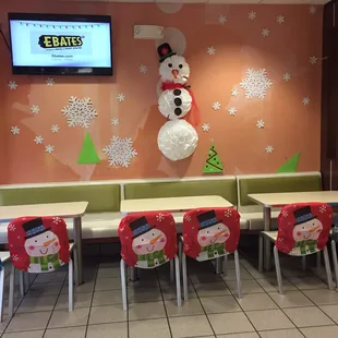 a christmas themed dining area