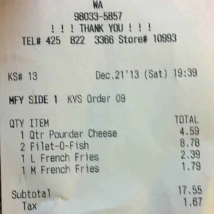 Receipt - McDonald&apos;s - Kirkland