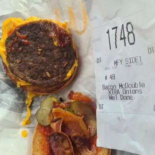 a burger and a receipt