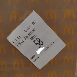 The bag that given instead of tray for a dine in order