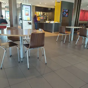 tables and chairs in a restaurant