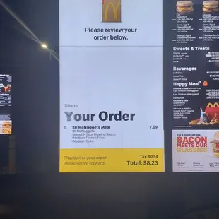a menu for a fast food restaurant