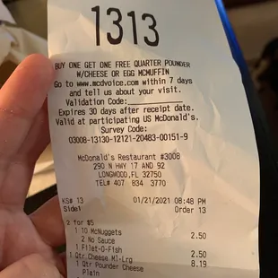 the receipt for the restaurant