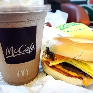 Steak and Egg Bagel with Mocha Frappe