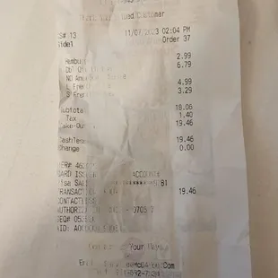 Receipts for the food that nearly took us out. Still in bed!