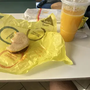 Orange Juice and Sausage, Egg &amp; Cheese McGriddles