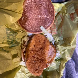 The McChicken isn't fully cooked this is sickening  we could have been very sick from this, very disgusting and very disappointing ‍