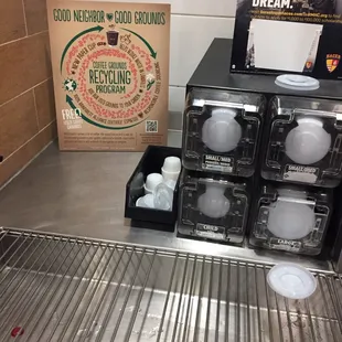 There is never napkins available to customers.