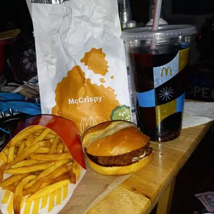 McCrispy sandwich with fries and coke