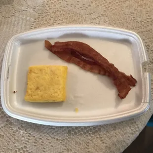 bacon and a square of cornbread