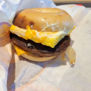 "Steak" egg and cheese bagel. Decent  not great.