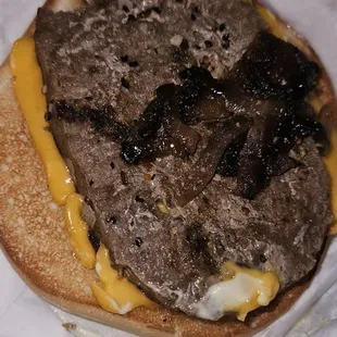 Breakfast Steak comes in patty form....this is a Angus beef patty. The bagel is terrible!