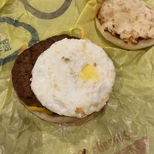 a hamburger and an egg sandwich