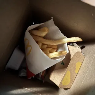 One set of fries and not two as per request for the extra fries instead of apple slices.