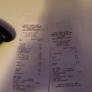 Receipt for food I ordered. Correction of large fries they accidentally forgot. Great service .