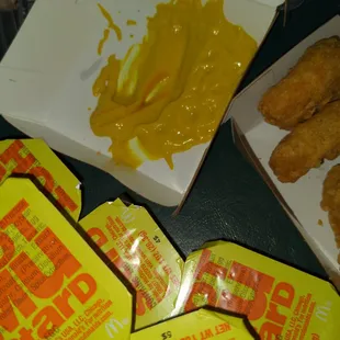 Thanks for splattering mustard on a box. I also asked for 2 extra hot mustard witch I didn't get. I will Try a different store next time.