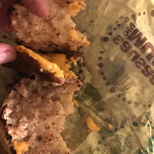 This is a sausage McMuffin w/egg, but wait..where's the egg? Dried up muffin, dried up sausage. Come on, you can do better than this! Right?