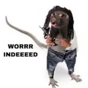 a rat with dreads holding a knife